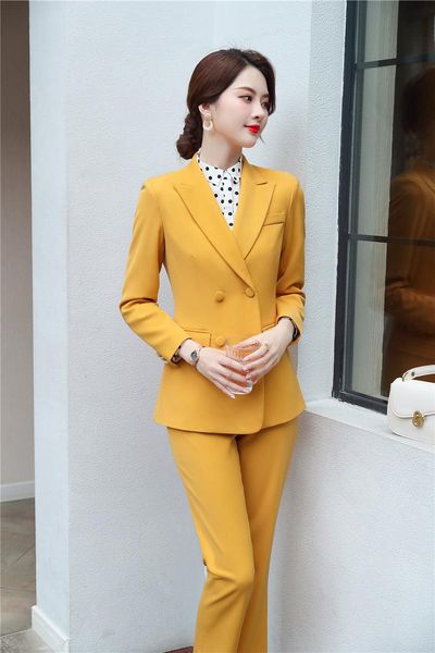 

formal uniform designs pantsuits for women business work wear suits with pants and jackets coat ladies office blazers set women's two p, White