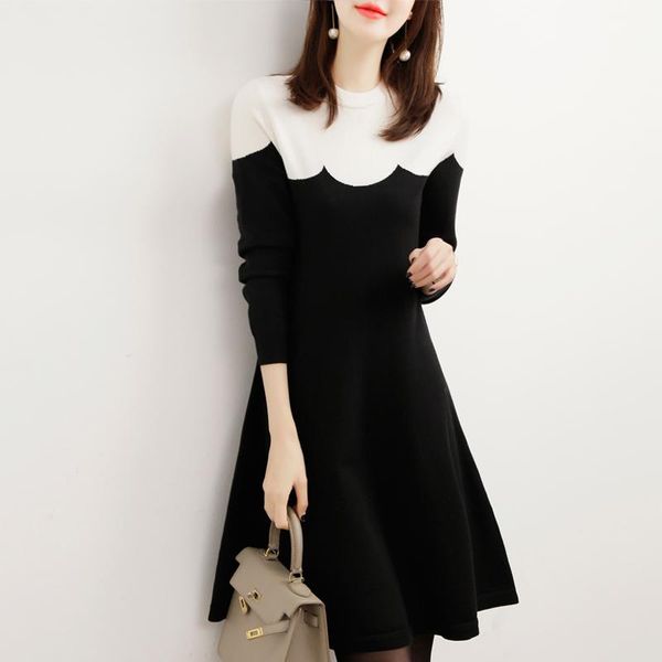 

maternity dresses black/white patchwork pregnant women nursing knitting pullovers sweater dress pregnancy knitted breastfeeding