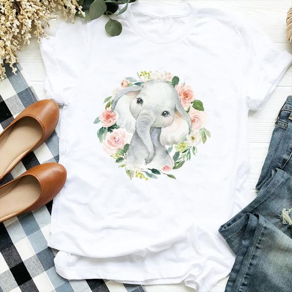 

men lady floral flower elephant mens animal printing fashion print female tee shirt clothes graphic, White;black