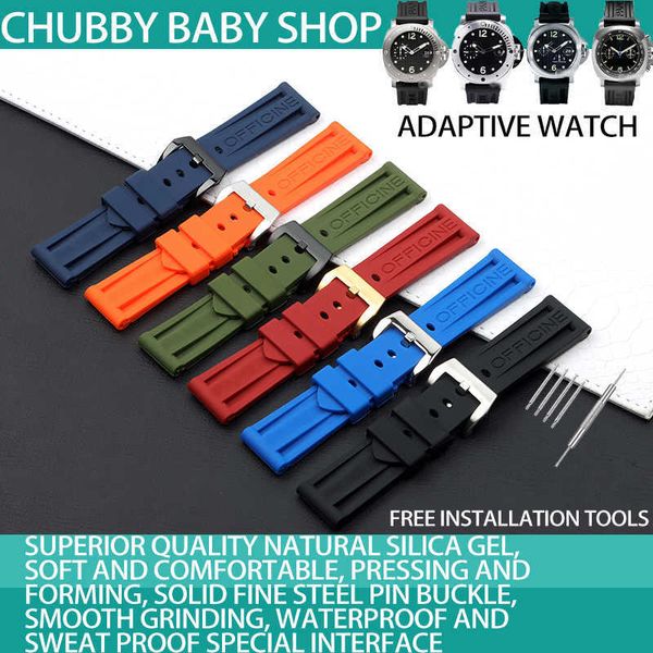 

22mm 24mm 26mm army green black orange blue red white rubber silicone whatchband watch band for panerai strap belt buckle h0915, Silver