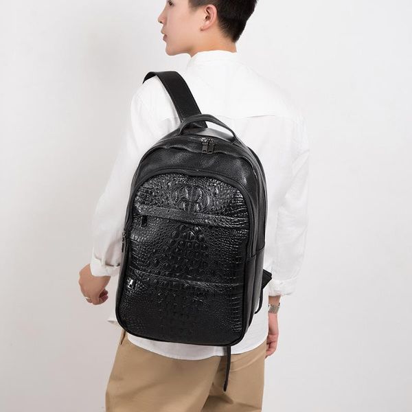 

backpack 2021 casual men's fashion leather crocodile pattern computer bag travel