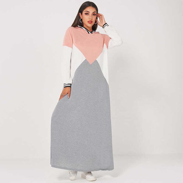 

mai&fun womens hooded dress drawstring hooded webbing stitching long sleeve casual dress 210706, Black;gray