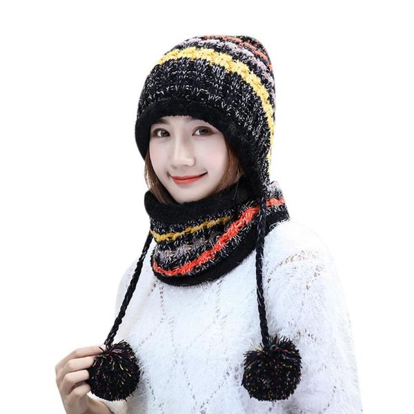 

mrwonder 2pcs/set winter women knitted hat scarf fashion wool thickening collars set beanie/skull caps, Blue;gray