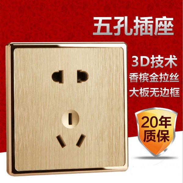 

new type of wall switch socket with five eyes and champagne gold panel