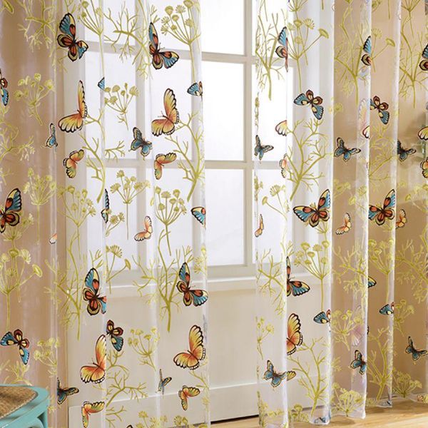 

butterfly sheer curtains for living room bedroom colorful voile tulles floral curtain kitchen window treatments panel drapes