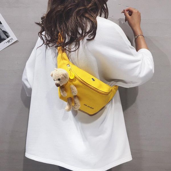 

cartoon cute bear diagonal bag ins canvas wild waist chest casual girl messenger shoulder bags