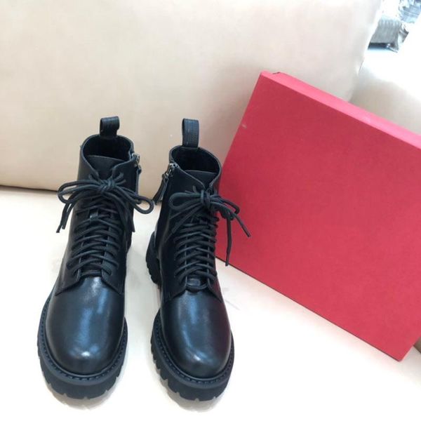 

boots classic women's genuine leather shoes luxury design brand for woman winter lace-up ankle size 34-41, Black