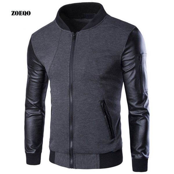 

ZOEQO Hoodi Patchwork Leather Sve casual Sweatshirt et Coat Tracksuits For Mens Masculino, Black;brown