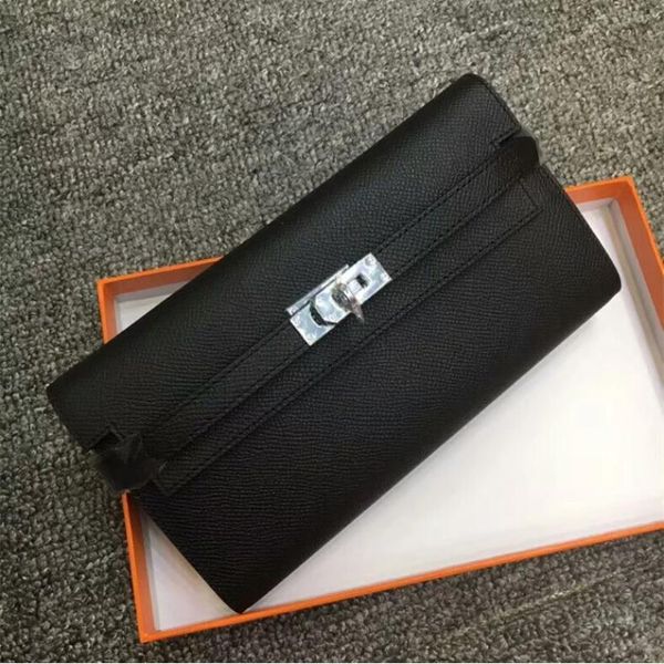 

fashion bags women hand purse leather wallet single christmas thanksgiving pure color zipper ladies long classic with orange box card clutch