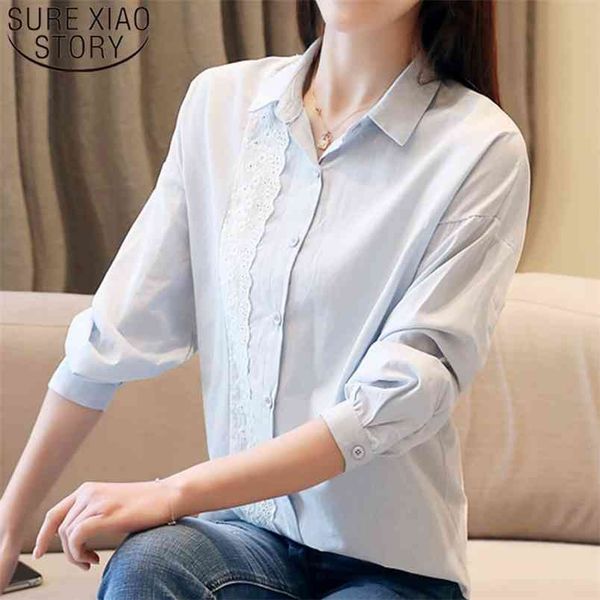 

fashion women hollow out shirts ol style turn-down collar blouses long sleeve casual elegant 6080 50 210506, White