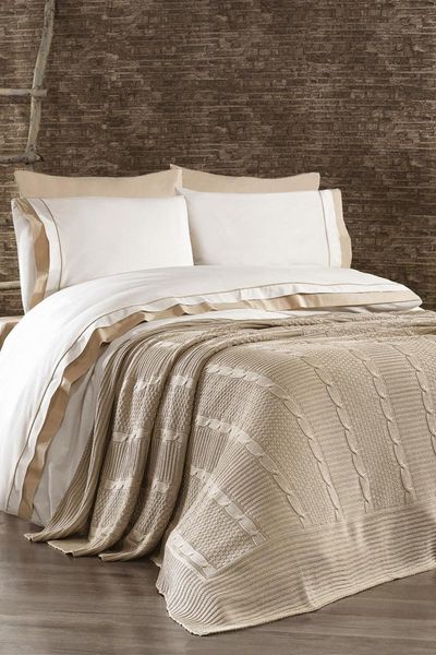

7-piece cotton knitwear blanket autumn duvet cover set beige stckhmnev1t bedding sets