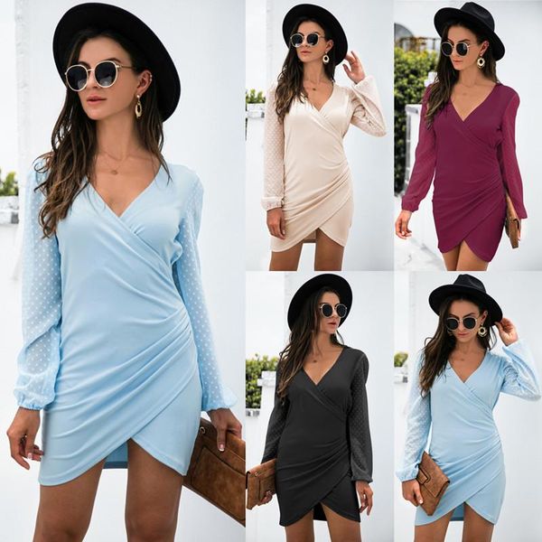 

casual dresses 2021 long sleeve mini ladies dress fashion large size, Black;gray