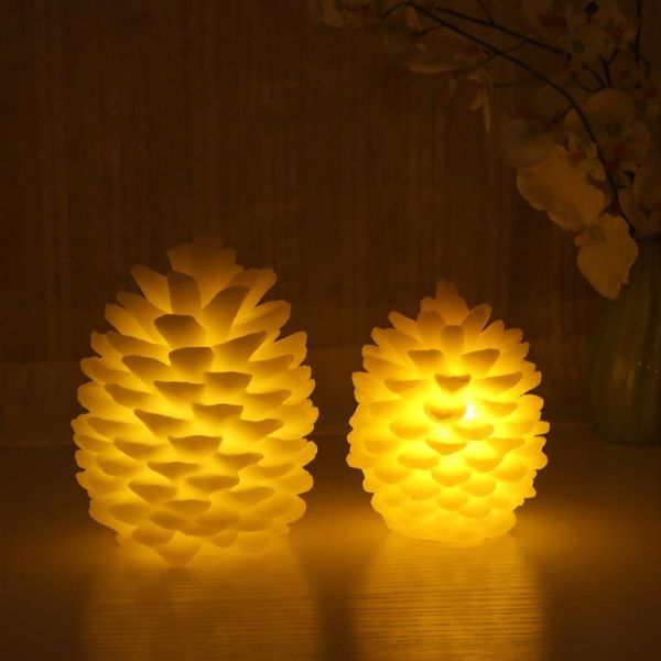 

candles 2 pcs led electronic flameless candle pine cone shaped night lamp romantic paraffin light party decor - size and