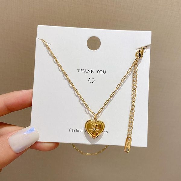 

pendant necklaces jewelry simple titanium steel women's love star zircon clavicle chain necklace party trendy statement for women girls, Silver