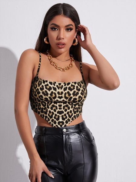 

leopard spaghetti women tanks straps off shoulder asymmetric animals printed vests, White