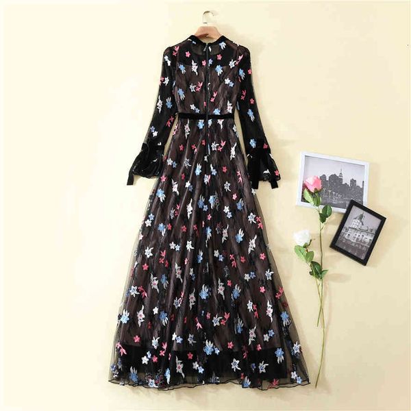 

capris 2021 spring summer party evening vestidos women allover luxurious embroidery long sleeve maxi vintage, Black;gray