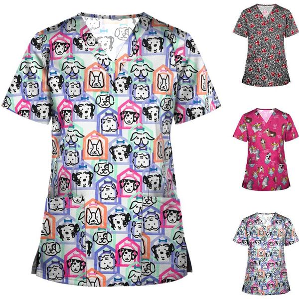 

women's t-shirt fashion printed t-shirts women t shirts short sleeve v-neck tees working uniform plus size tunic ropa mujer, White