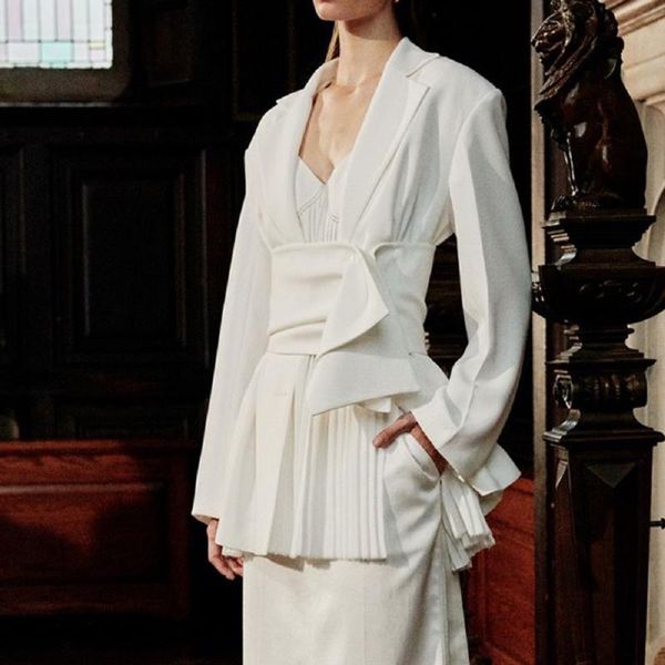 

women's suits & blazers spring fall white for women elegant stylish with sashes high street ladies office business formal party jackets, White;black