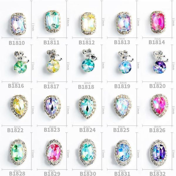 

water drop rectangular round shape alloy rhinestone nail jewelry 3d charm diy art decoration accessories1, Silver;gold