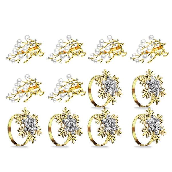 

napkin rings 12 pieces christmas snowflake and deer with pearl holder for holiday dinner wedding