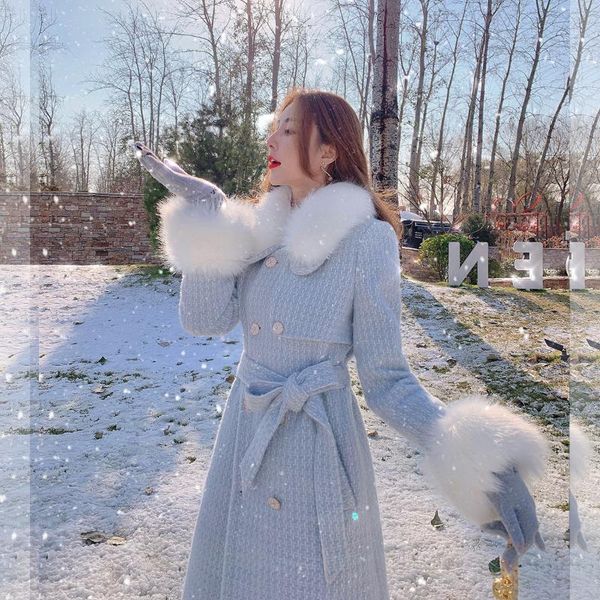 

women's wool & blends korean style fashion woollen overcoat 2021 thicken long coat polyester woman clothing winter abrigos woman's, Black