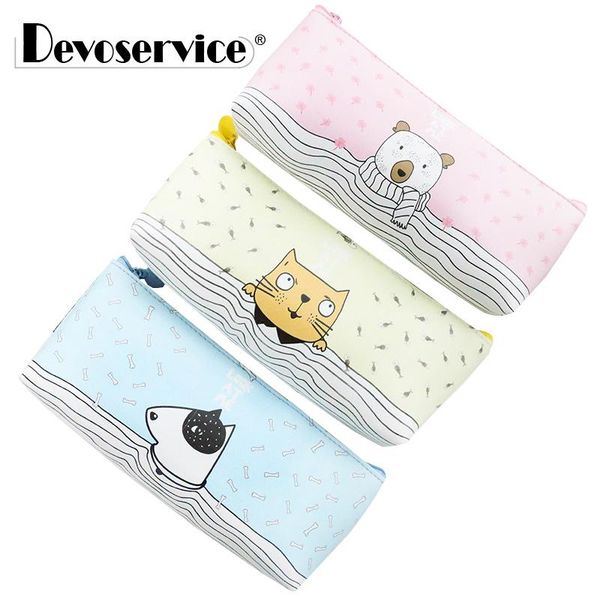 

1pcs student cute animal pu pencil case storage organizer pen bags pouch bag office material school supply stationery