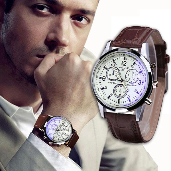 

wristwatches fashion luxury faux pu leather mens watches pin buckle blue ray glass men clock quartz analog horloges mannen, Slivery;brown