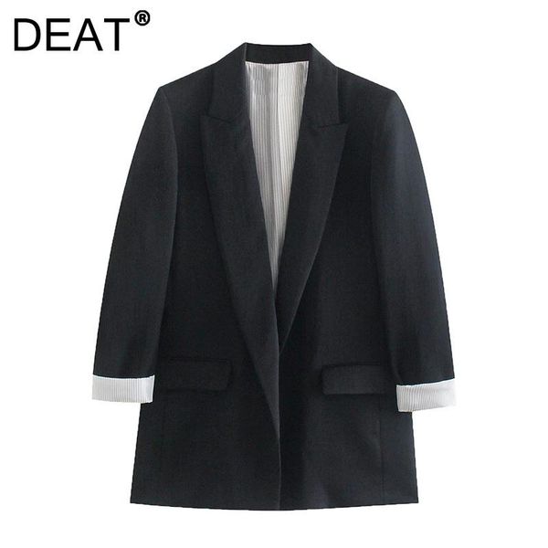 

women's suits & blazers [deat] 2021 autumn fashion tide coat long sleeve solid color turn-down collar temperament loose blazer women 13, White;black