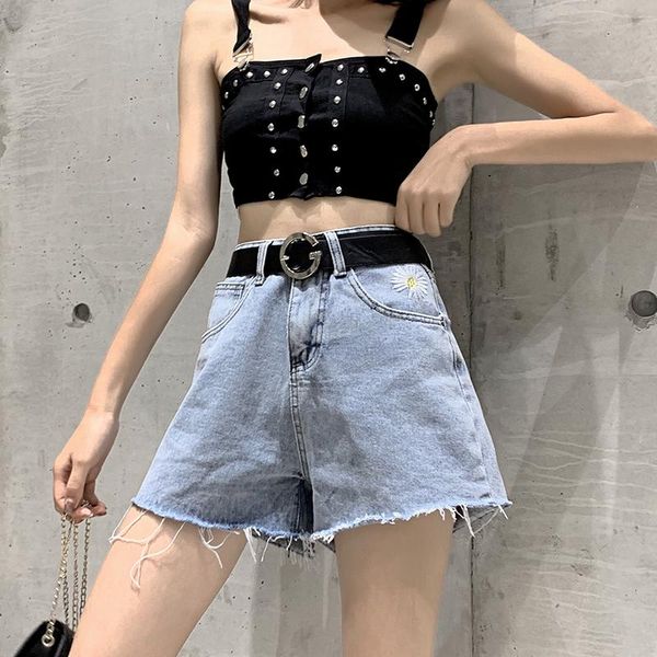 

women denim shorts summer wind female blue high waist loose jeans women's, White;black