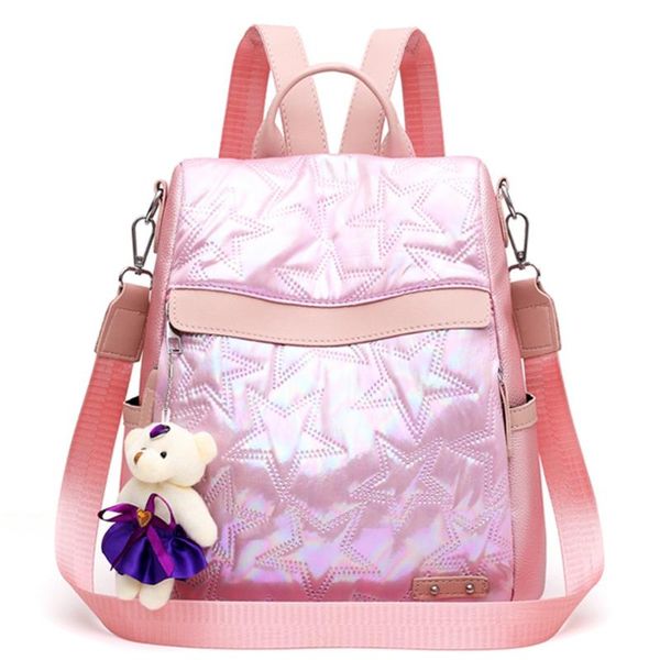 

outdoor bags pink luxury women girls leather star shoulder backpack ladies school anti-theft for teenage muje