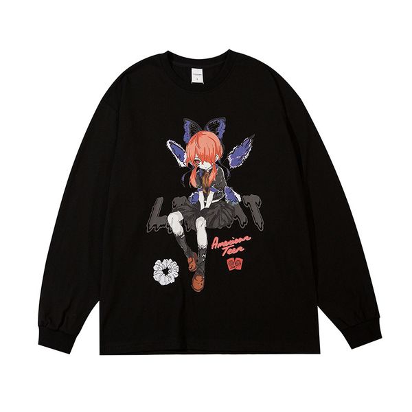 

gaojiechao brand animation printing two-dimensional long sleeve pullover men's large round neck sweater casual bottoming shirt, Black