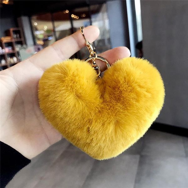 

keychains 13cm cute fluffy heart women's pom poms faux rex fur key chains girl bag hang car ring jewelry accessories, Silver