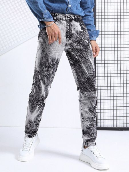 

men random tie dye tapered jeans t8di#, Blue