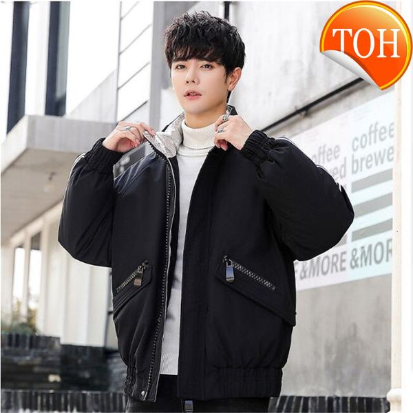 

down youth stand collar men's jacket loose bread fashion warm, Black