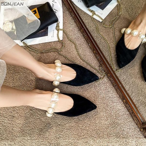 

summer black pointed women slippers fashion pearl decoration closed toe mules party solid women's