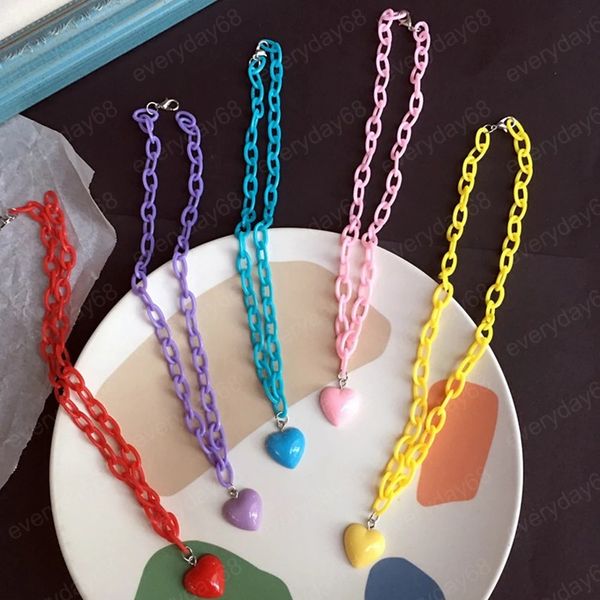

cute acrylic link chain harajuku colorful love heart choker necklace hip hop party accesories jewely gift, Golden;silver