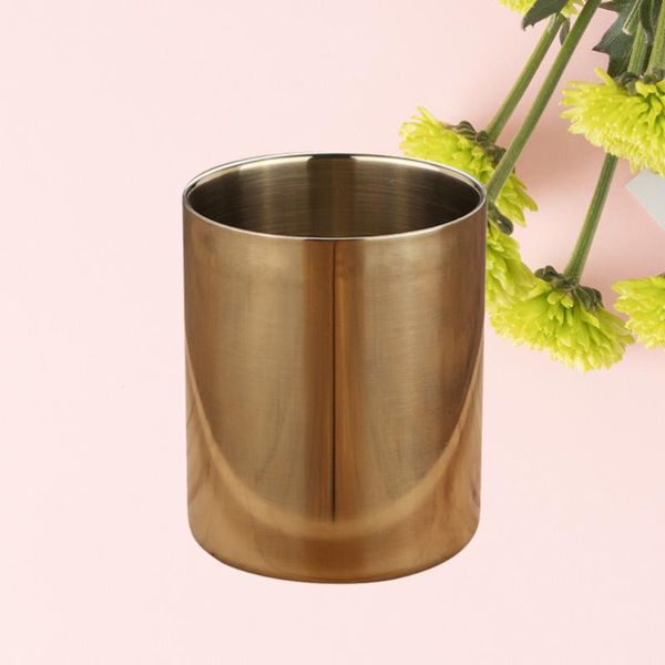 

400ml multipurpose stainless steel cup without handle sturdy candle holder smooth surface stable pen holder(silver) mugs
