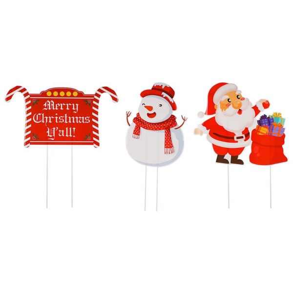 

3pcs christmas theme lawn stakes snowman santa yard decor garden greeting cards