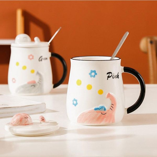 

mugs 480ml large capacity creative mug with lid &spoon cute cartoon ceramics coffee cup couple cups gifts for friend