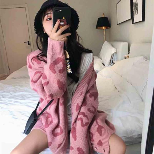 

women's sweaters autumn and winter net red same chic super fire leopard print long-sleeved sweater jacket knitted women, White;black