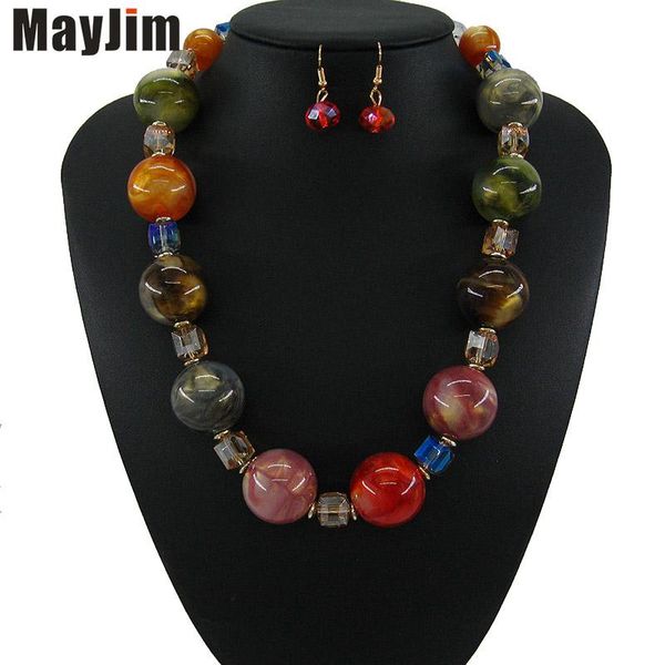 

statement vintage big crystal chunky necklace bead chain women natural pattern necklaces pendants bohemian fashion chokers, Golden;silver