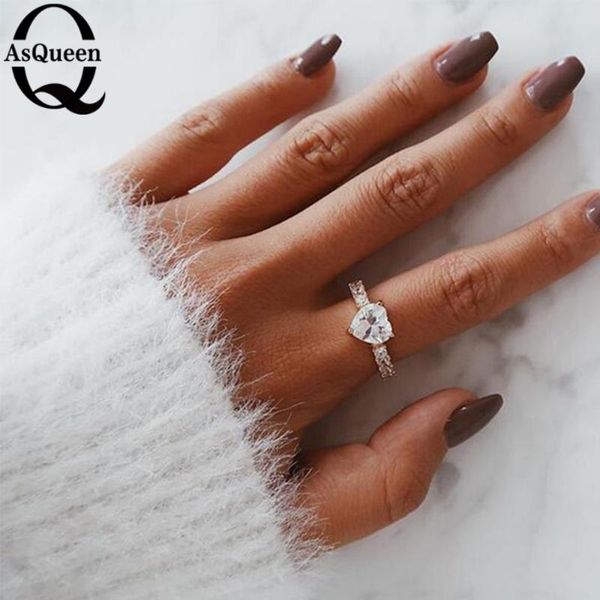 

wedding rings classic gold heart shiny rhinestone for bride women jewelry, Slivery;golden