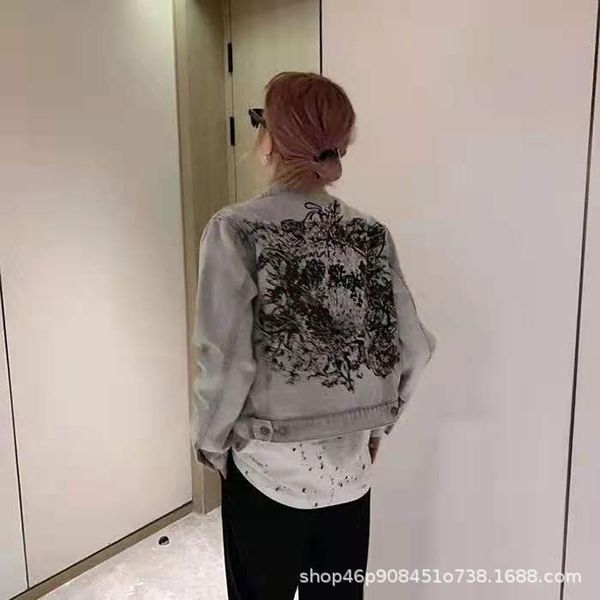 

jacket 21 spring and summer product d home letter embroidery jungle zoo pattern printing small short denim women, Black;brown