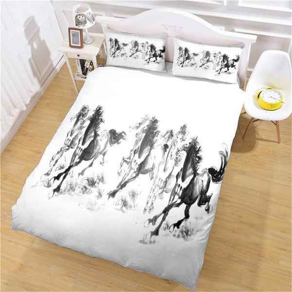 

bedding sets chinese painting horses duvet cover set king  double full twin single size bed linen
