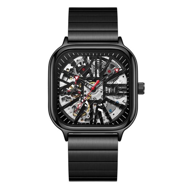 

wristwatches wishdoit design brand mechanical luxury square skeleton automatic wrist watch stainless steel waterproof 30m clock men, Slivery;brown