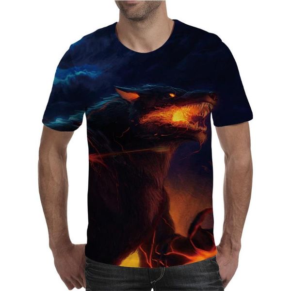 

men's t-shirts man tee shirt wolf king graphic t-shirt 2021 summer fashion casual shirts oversized short-sleeved boys quality, White;black