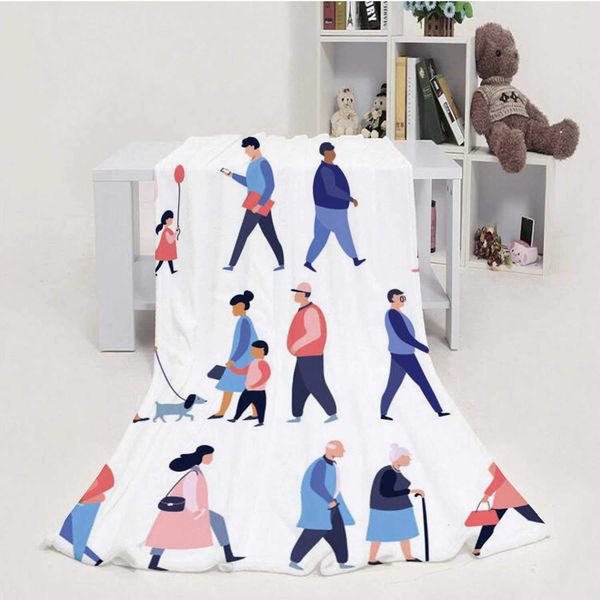 

Street Walking People.- - USA,House Flannel Throw Microfiber Blanket People 60''x80''(WxL)
