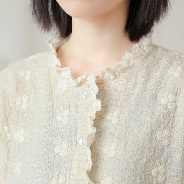 

lamtrip unique surface embroidery ruffles long sleeve shirt blouse mori girl lolita women's blouses & shirts, White