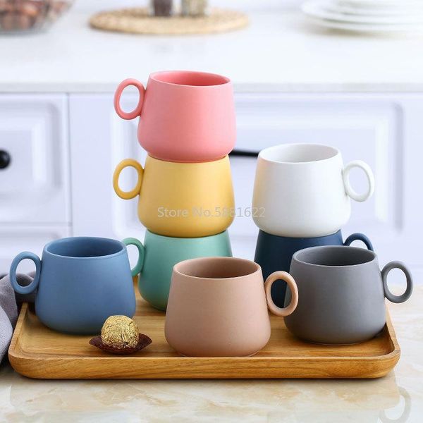

Simple Coffee Cup Macaron Ceramic Frosted Nordic Style Home Gift Couple Pot Belly Mugs