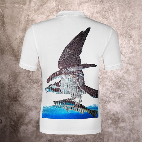 Summer Menswear Designer German Rock Punk Hot Diamond Eagle Catch Fish Print Modal Polo Shirt Pure Cotton Slim High Quality Hip Hop Maschio Stand Collar Shirt # 0008